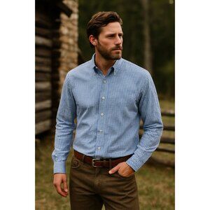 Hart Schaffner Marx Men’s XL Button-Down Shirt — Blue White Gingham Check, 100%